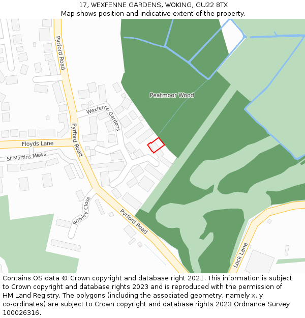 17, WEXFENNE GARDENS, WOKING, GU22 8TX: Location map and indicative extent of plot