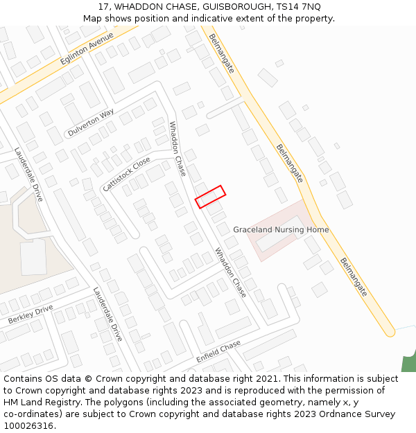 17, WHADDON CHASE, GUISBOROUGH, TS14 7NQ: Location map and indicative extent of plot