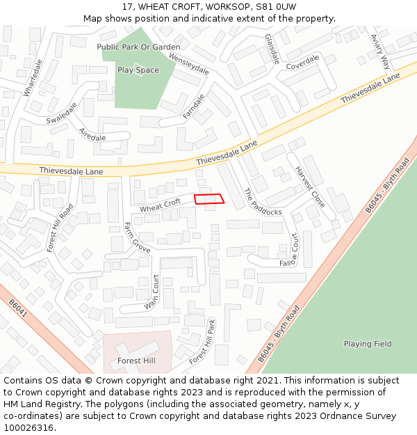 17, WHEAT CROFT, WORKSOP, S81 0UW: Location map and indicative extent of plot