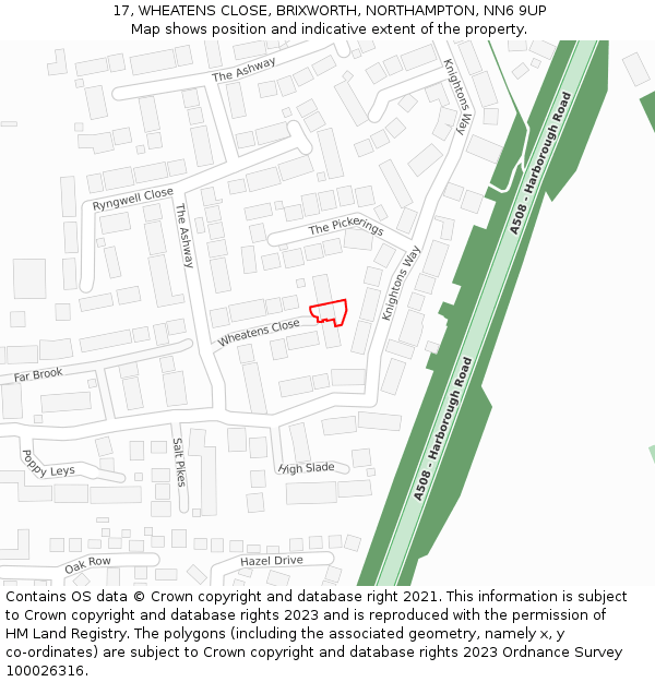 17, WHEATENS CLOSE, BRIXWORTH, NORTHAMPTON, NN6 9UP: Location map and indicative extent of plot