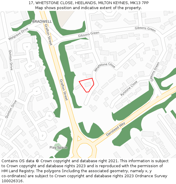 17, WHETSTONE CLOSE, HEELANDS, MILTON KEYNES, MK13 7PP: Location map and indicative extent of plot