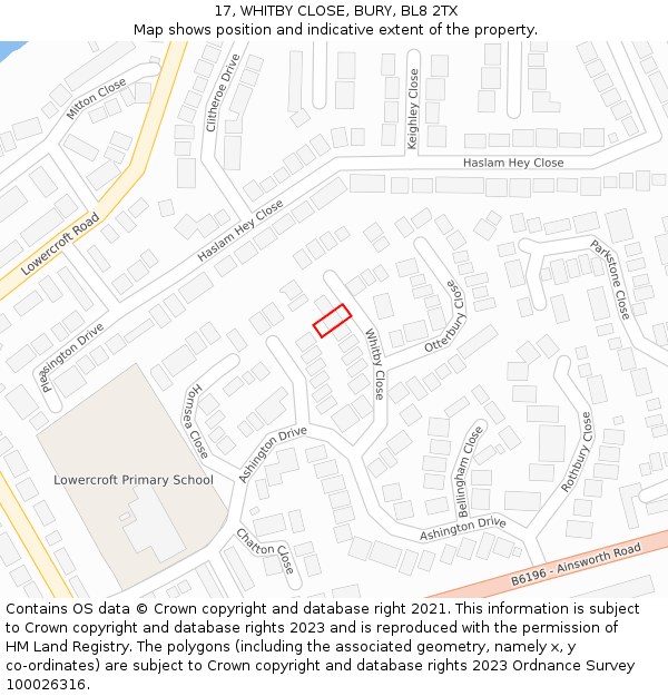 17, WHITBY CLOSE, BURY, BL8 2TX: Location map and indicative extent of plot
