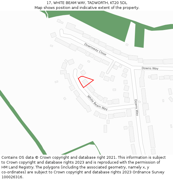 17, WHITE BEAM WAY, TADWORTH, KT20 5DL: Location map and indicative extent of plot