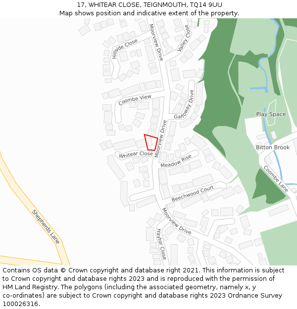 17, WHITEAR CLOSE, TEIGNMOUTH, TQ14 9UU: Location map and indicative extent of plot