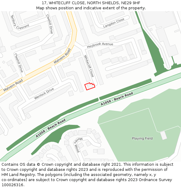 17, WHITECLIFF CLOSE, NORTH SHIELDS, NE29 9HF: Location map and indicative extent of plot