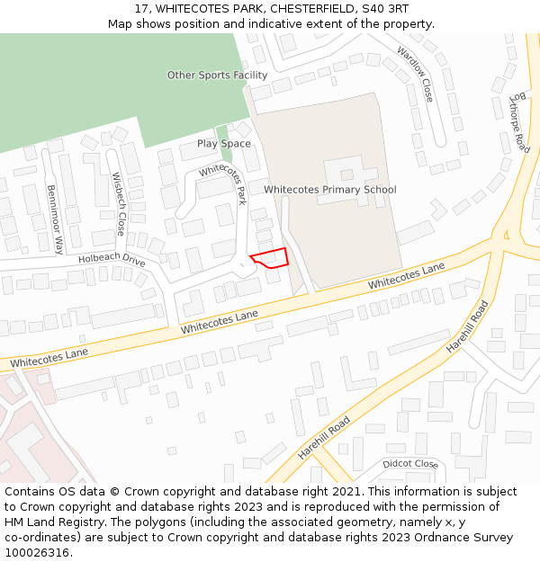 17, WHITECOTES PARK, CHESTERFIELD, S40 3RT: Location map and indicative extent of plot