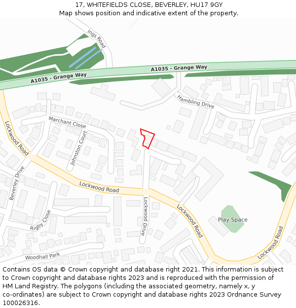 17, WHITEFIELDS CLOSE, BEVERLEY, HU17 9GY: Location map and indicative extent of plot