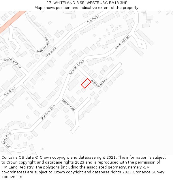 17, WHITELAND RISE, WESTBURY, BA13 3HP: Location map and indicative extent of plot