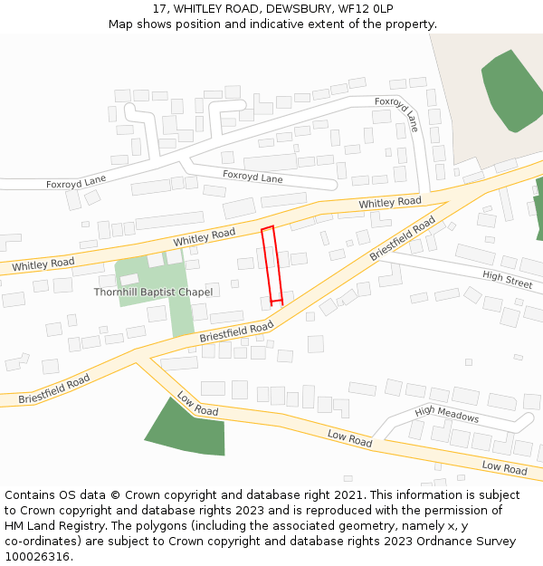 17, WHITLEY ROAD, DEWSBURY, WF12 0LP: Location map and indicative extent of plot