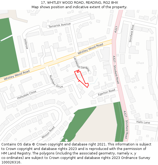 17, WHITLEY WOOD ROAD, READING, RG2 8HX: Location map and indicative extent of plot