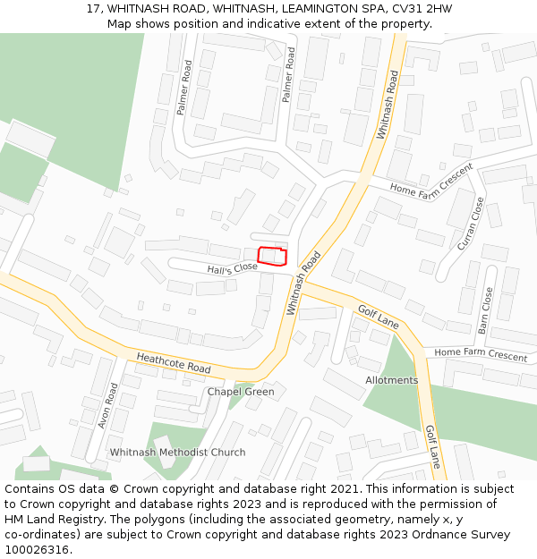 17, WHITNASH ROAD, WHITNASH, LEAMINGTON SPA, CV31 2HW: Location map and indicative extent of plot