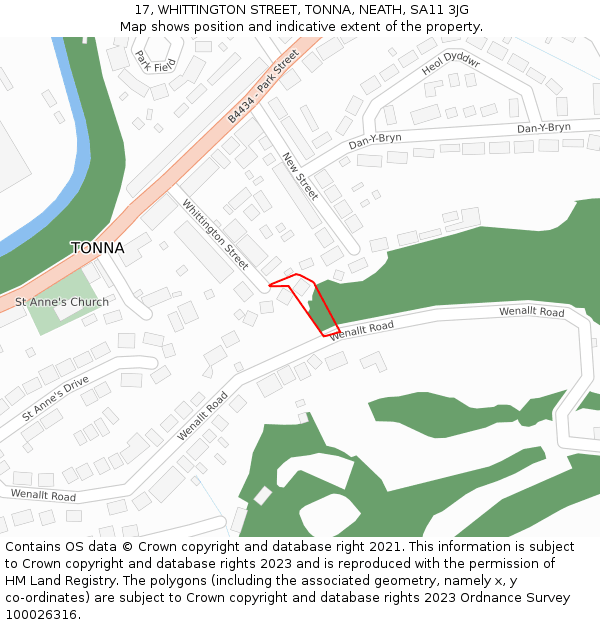 17, WHITTINGTON STREET, TONNA, NEATH, SA11 3JG: Location map and indicative extent of plot