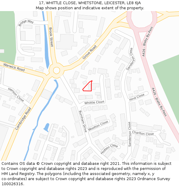 17, WHITTLE CLOSE, WHETSTONE, LEICESTER, LE8 6JA: Location map and indicative extent of plot