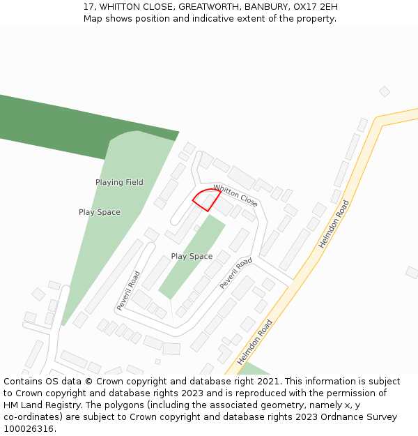 17, WHITTON CLOSE, GREATWORTH, BANBURY, OX17 2EH: Location map and indicative extent of plot