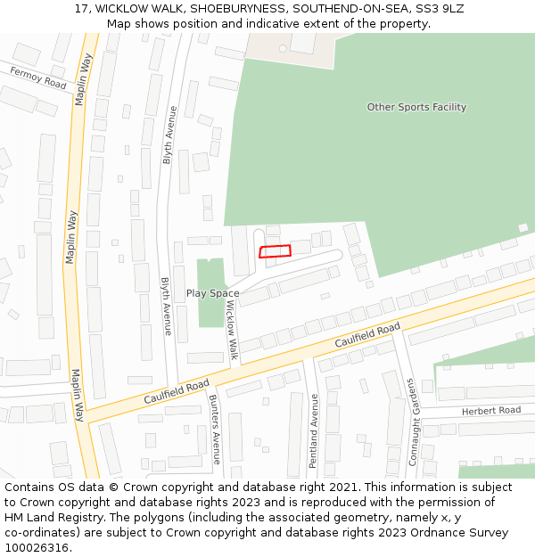 17, WICKLOW WALK, SHOEBURYNESS, SOUTHEND-ON-SEA, SS3 9LZ: Location map and indicative extent of plot