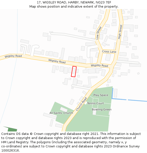 17, WIGSLEY ROAD, HARBY, NEWARK, NG23 7EF: Location map and indicative extent of plot