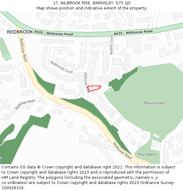 17, WILBROOK RISE, BARNSLEY, S75 1JD: Location map and indicative extent of plot