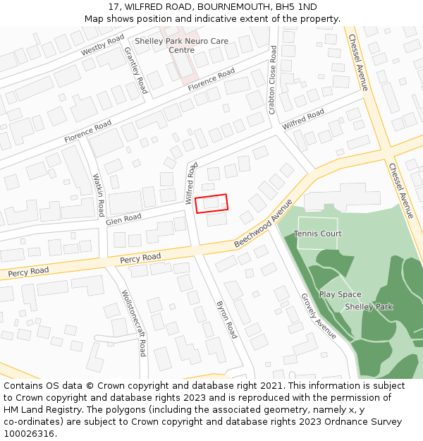 17, WILFRED ROAD, BOURNEMOUTH, BH5 1ND: Location map and indicative extent of plot