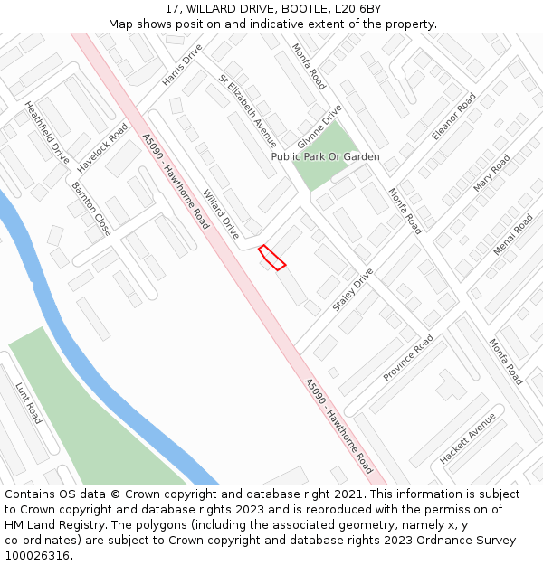 17, WILLARD DRIVE, BOOTLE, L20 6BY: Location map and indicative extent of plot