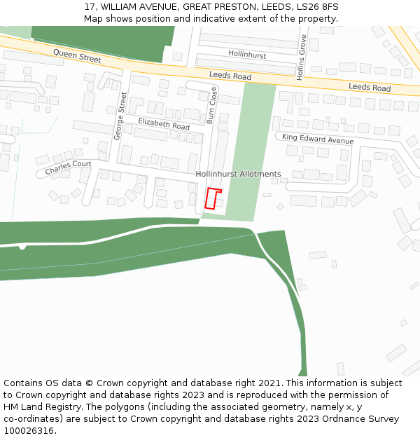 17, WILLIAM AVENUE, GREAT PRESTON, LEEDS, LS26 8FS: Location map and indicative extent of plot