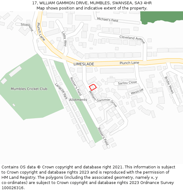 17, WILLIAM GAMMON DRIVE, MUMBLES, SWANSEA, SA3 4HR: Location map and indicative extent of plot