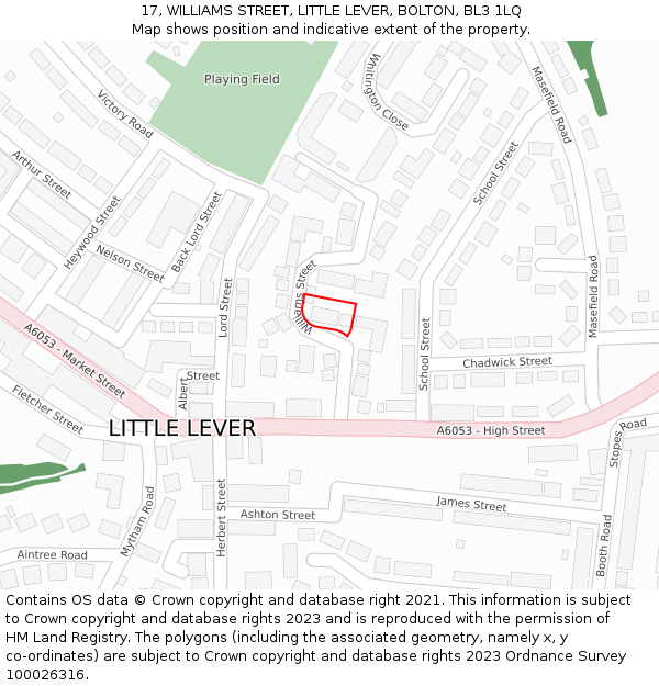 17, WILLIAMS STREET, LITTLE LEVER, BOLTON, BL3 1LQ: Location map and indicative extent of plot