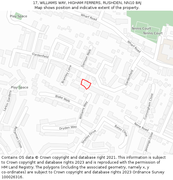 17, WILLIAMS WAY, HIGHAM FERRERS, RUSHDEN, NN10 8AJ: Location map and indicative extent of plot