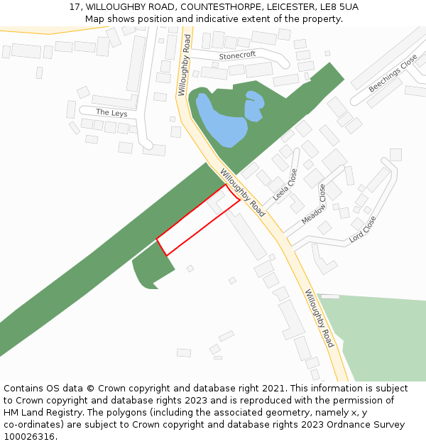 17, WILLOUGHBY ROAD, COUNTESTHORPE, LEICESTER, LE8 5UA: Location map and indicative extent of plot