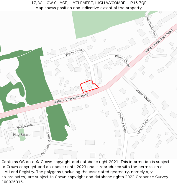 17, WILLOW CHASE, HAZLEMERE, HIGH WYCOMBE, HP15 7QP: Location map and indicative extent of plot