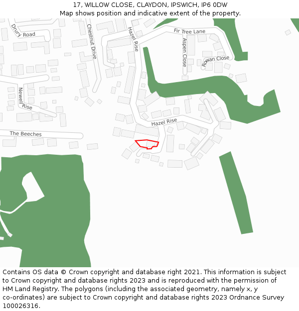 17, WILLOW CLOSE, CLAYDON, IPSWICH, IP6 0DW: Location map and indicative extent of plot