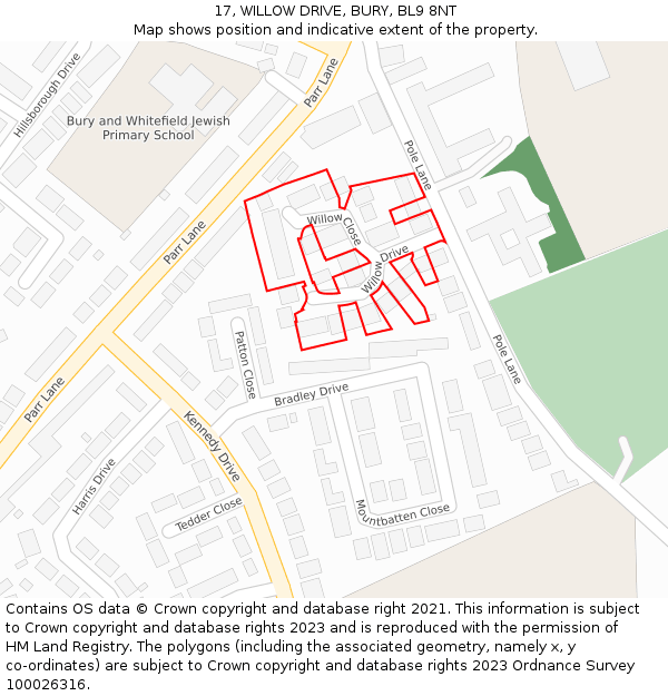 17, WILLOW DRIVE, BURY, BL9 8NT: Location map and indicative extent of plot