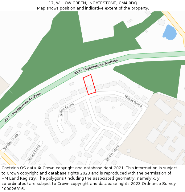 17, WILLOW GREEN, INGATESTONE, CM4 0DQ: Location map and indicative extent of plot