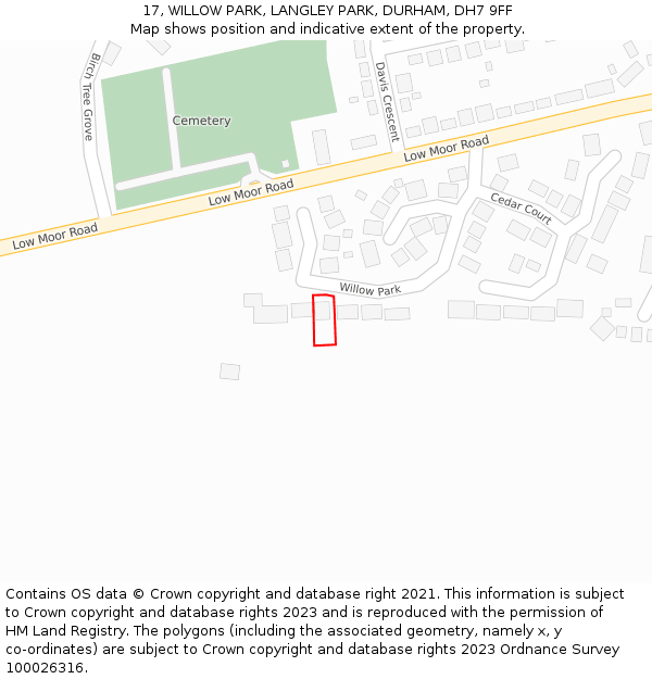 17, WILLOW PARK, LANGLEY PARK, DURHAM, DH7 9FF: Location map and indicative extent of plot