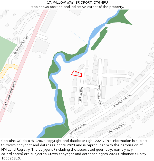 17, WILLOW WAY, BRIDPORT, DT6 4RU: Location map and indicative extent of plot