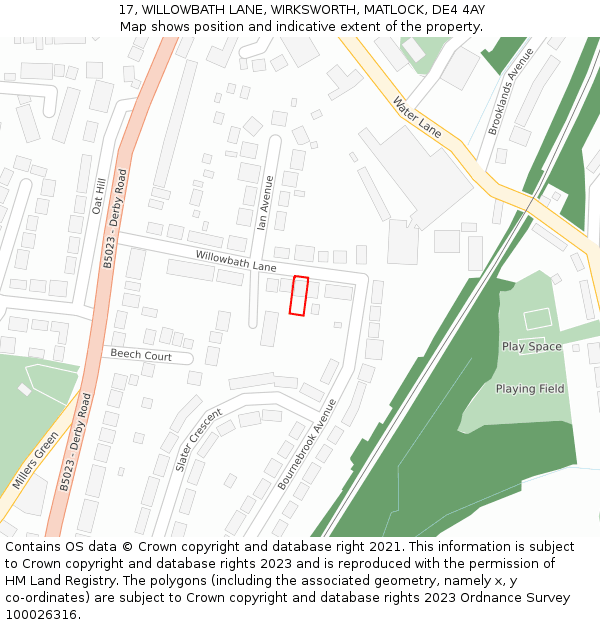 17, WILLOWBATH LANE, WIRKSWORTH, MATLOCK, DE4 4AY: Location map and indicative extent of plot