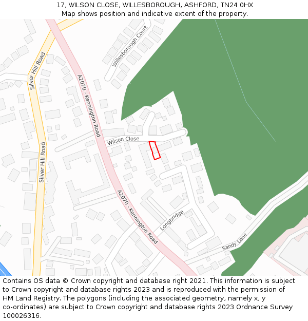 17, WILSON CLOSE, WILLESBOROUGH, ASHFORD, TN24 0HX: Location map and indicative extent of plot