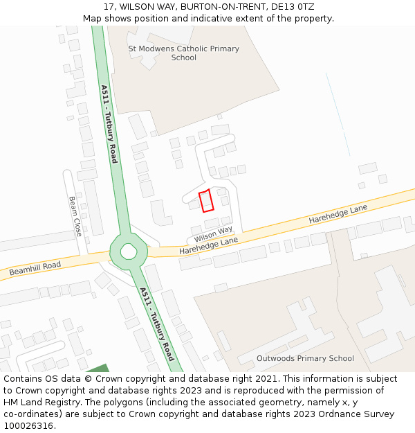 17, WILSON WAY, BURTON-ON-TRENT, DE13 0TZ: Location map and indicative extent of plot