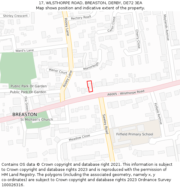 17, WILSTHORPE ROAD, BREASTON, DERBY, DE72 3EA: Location map and indicative extent of plot