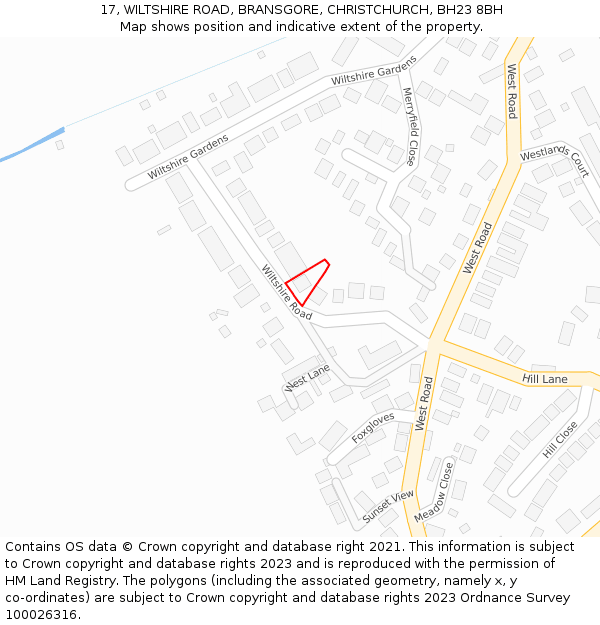 17, WILTSHIRE ROAD, BRANSGORE, CHRISTCHURCH, BH23 8BH: Location map and indicative extent of plot