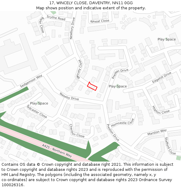 17, WINCELY CLOSE, DAVENTRY, NN11 0GG: Location map and indicative extent of plot