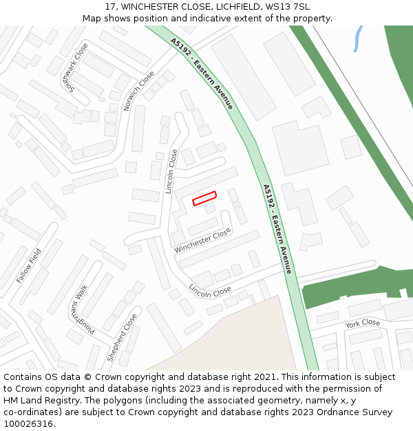 17, WINCHESTER CLOSE, LICHFIELD, WS13 7SL: Location map and indicative extent of plot