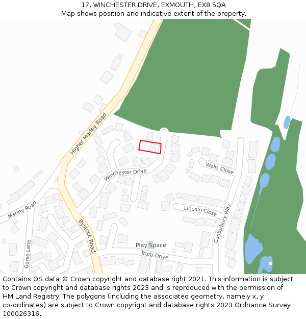 17, WINCHESTER DRIVE, EXMOUTH, EX8 5QA: Location map and indicative extent of plot