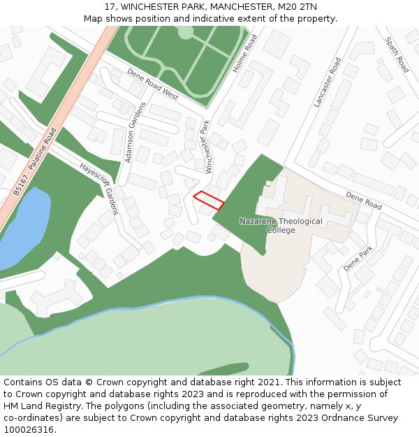 17, WINCHESTER PARK, MANCHESTER, M20 2TN: Location map and indicative extent of plot