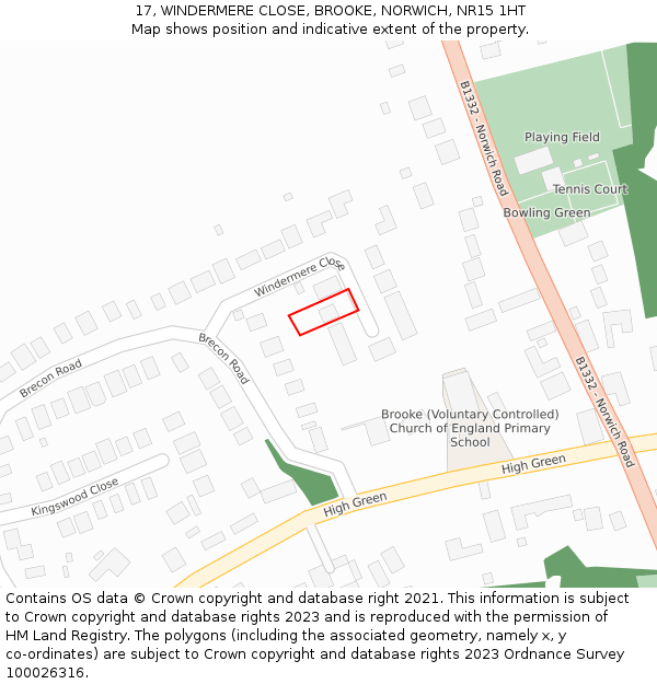 17, WINDERMERE CLOSE, BROOKE, NORWICH, NR15 1HT: Location map and indicative extent of plot