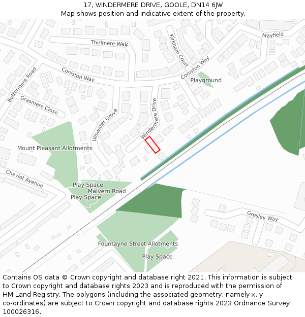 17, WINDERMERE DRIVE, GOOLE, DN14 6JW: Location map and indicative extent of plot