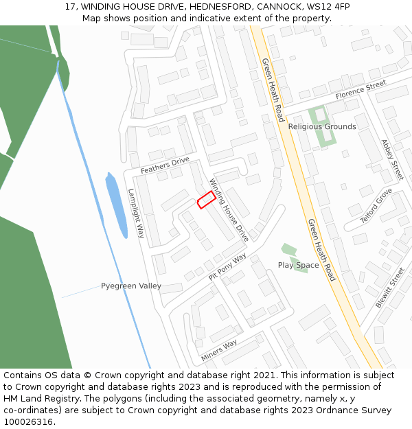 17, WINDING HOUSE DRIVE, HEDNESFORD, CANNOCK, WS12 4FP: Location map and indicative extent of plot