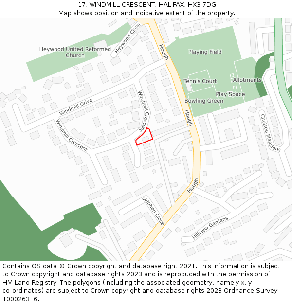 17, WINDMILL CRESCENT, HALIFAX, HX3 7DG: Location map and indicative extent of plot