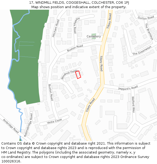 17, WINDMILL FIELDS, COGGESHALL, COLCHESTER, CO6 1PJ: Location map and indicative extent of plot