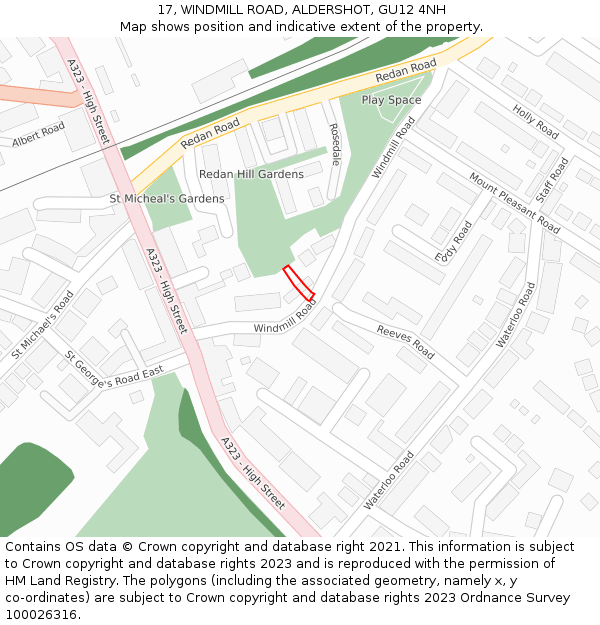 17, WINDMILL ROAD, ALDERSHOT, GU12 4NH: Location map and indicative extent of plot