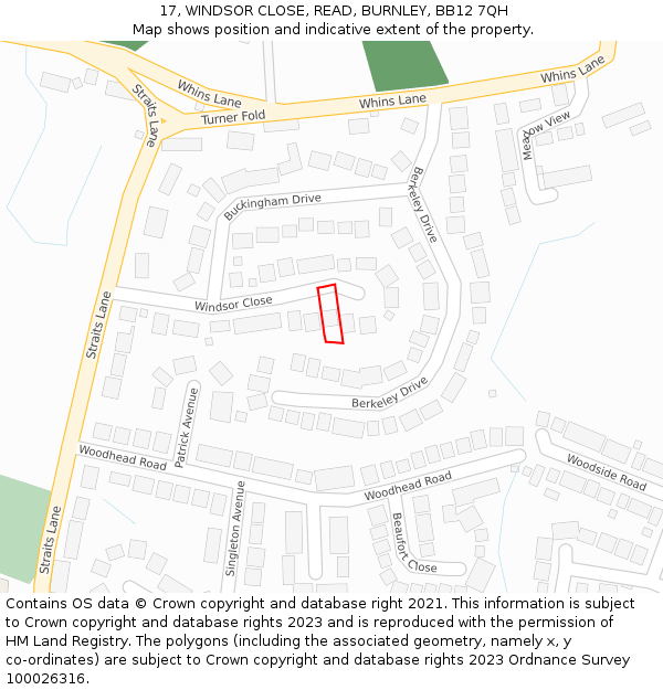 17, WINDSOR CLOSE, READ, BURNLEY, BB12 7QH: Location map and indicative extent of plot
